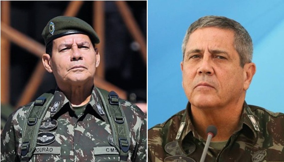 Os generais Hamilton Mourão e Braga Netto, que neste ano concorrem ao Senado e a vice-presidência, respectivamente