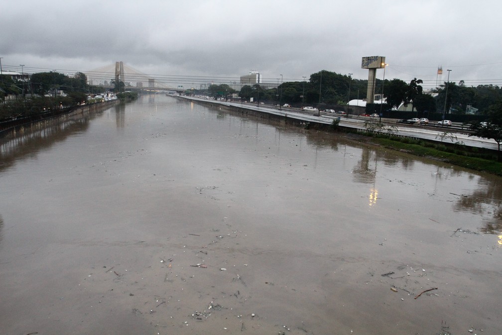 Vista do Rio Tietê, na Marginal Tietê, após temporal que atinge a cidade — Foto: Fábio Vieira/Estadão Conteúdo