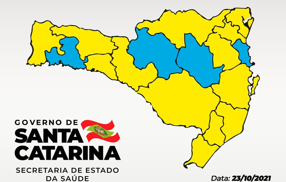 Matriz de Risco de coronavírus em Santa Catarina divulgada neste sábado (23) — Foto: Governo de Santa Catarina/ Divulgação