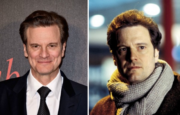 O ator Colin Firth no Festival de Cannes 2016 e em 'Simplesmente Amor' (2003) (Foto: Getty Images/Reprodução)