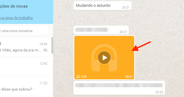 Abrindo uma música ou vídeo recebido em um chat do WhatsApp Web (Foto: Reprodução/Marvin Costa)