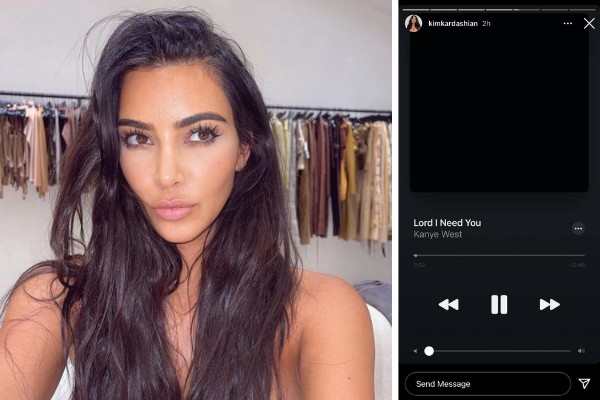 Print de Kim Kardashian ouvindo no mudo o álbum de Kanye West (Foto: Reprodução/Instagram)