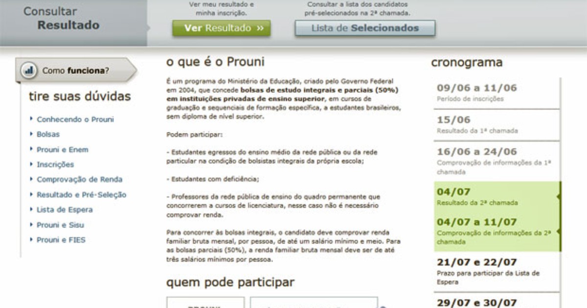 G1 mec divulga a segunda chamada do prouni do meio do ano 2014