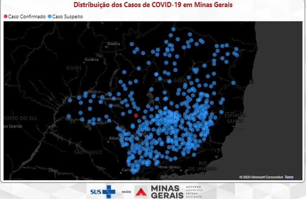 Casos suspeitos em Minas Gerais são divulgados em plataforma da SES-MG — Foto: SES-MG/Reprodução