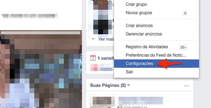 Ação para acessar as configurações de uma conta do Facebook (Foto: Reprodução/Marvin Costa) Ação para acessar as configurações de uma conta do Facebook (Foto: Reprodução/Marvin Costa)