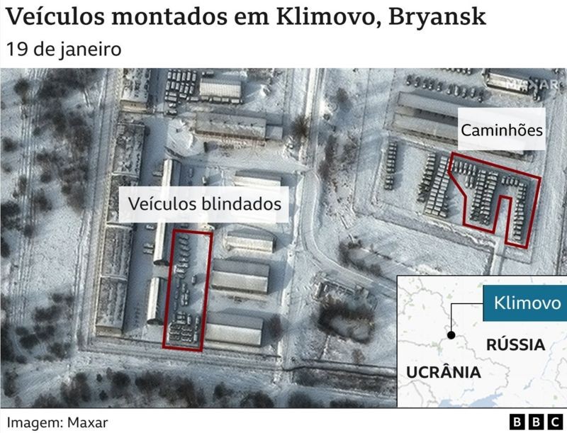 Veículos montados em Klimovo (Foto: BBC News)