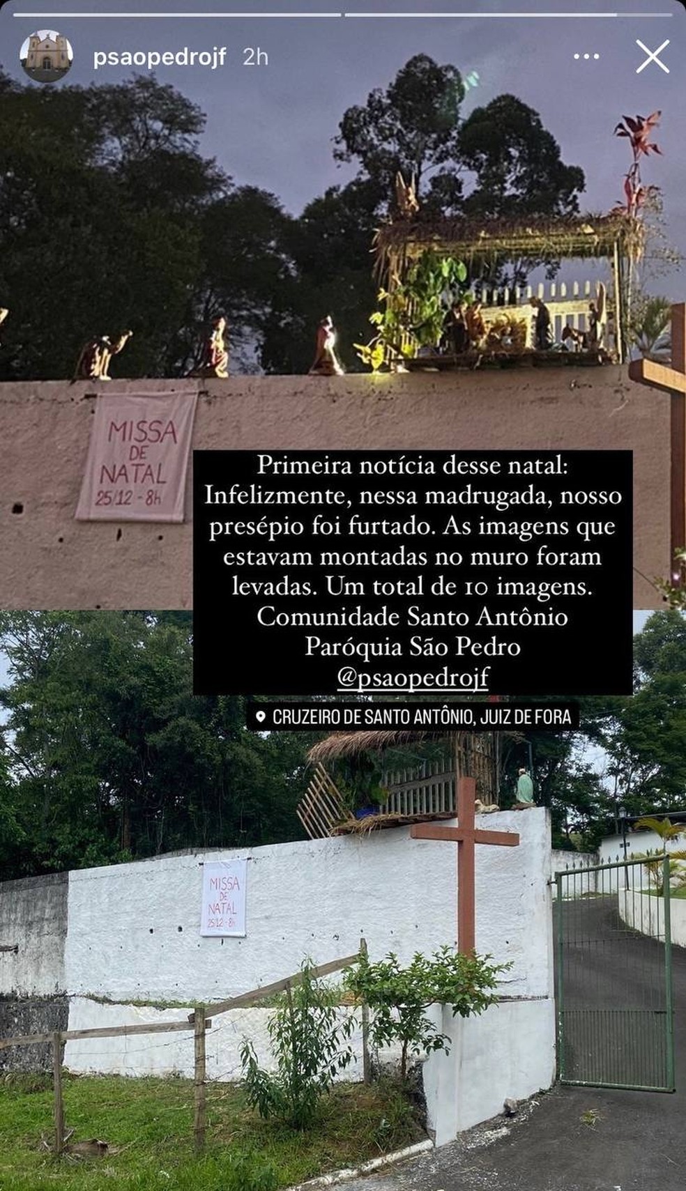 Comunicado da Paróquia de São Pedro em Juiz de Fora — Foto: Reprodução/Instagram