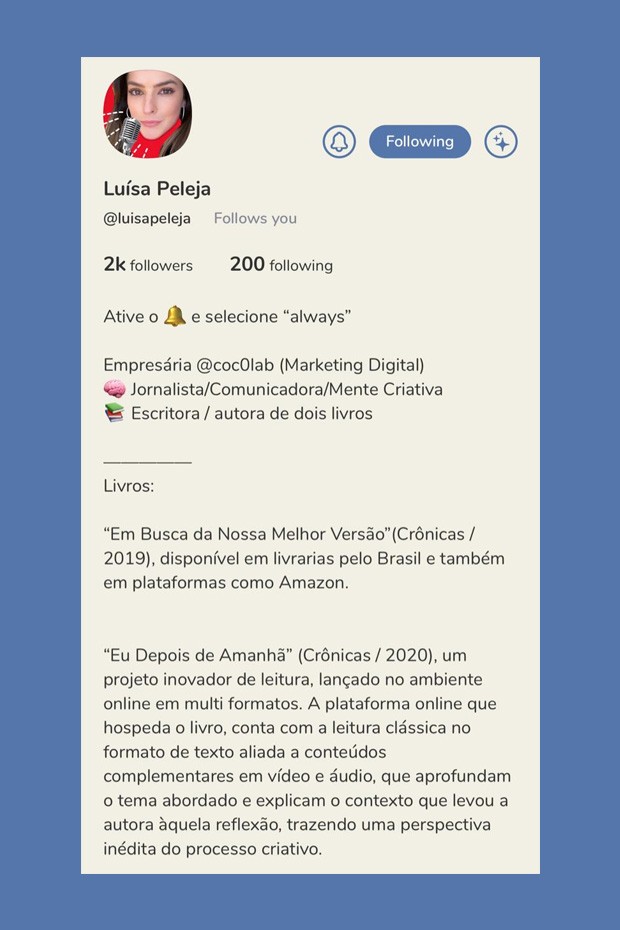 Luísa Peleja dá dicas de uso para o Clubhouse (Foto: Reprodução)