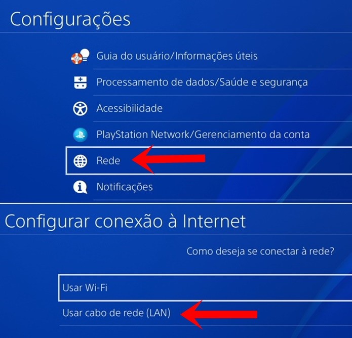 Problemas de rede não afetam conexão via cabo no PS4 (Foto: Reprodução/Felipe Demartini)