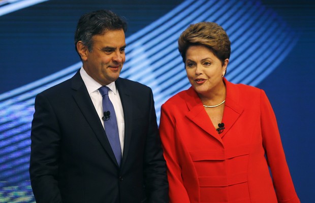 Dilma e Aécio durante debate da TV Globo (Foto: Reuters)