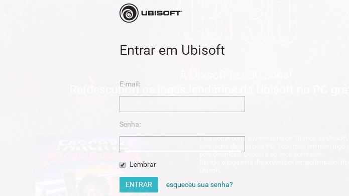 Faça seu login no Ubisoft Club para confirmar a aquisição de Assassin’s Creed 3 (Foto: Reprodução/Rafael Monteiro)