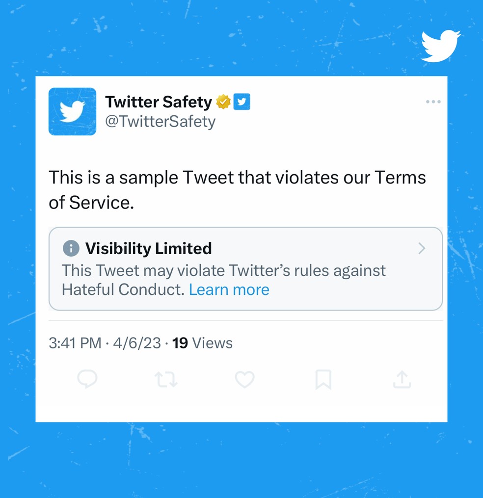 Twitter vai mostrar aviso para indicar que tuíte teve alcance reduzido por violar regras contra discurso de ódio — Foto: Divulgação/Twitter