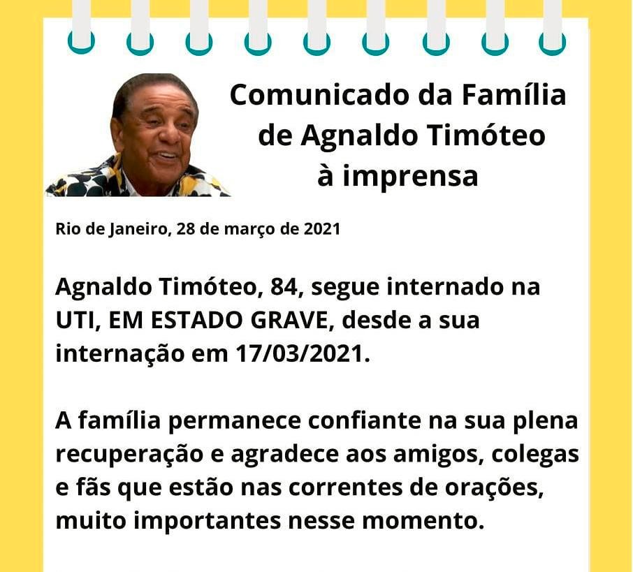 Comunicado sobre estado de saúde de Agnaldo Timóteo (Foto: Reprodução)