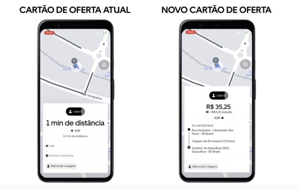 Uber lança atualização que vai mostrar aos motoristas destino e valor das viagens — Foto: Divulgação