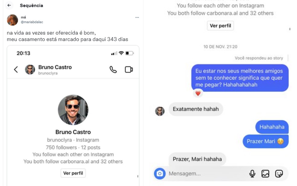 Jovem viraliza na web ao contar que conheceu namorado após ser direta em rede social: ‘Significa que quer me pegar?’ — Foto: Reprodução/Twitter