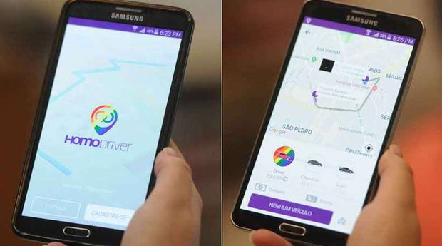 Telas do Homo Driver. App tem meta de chegar a várias capitais brasileiras em 2019 (Foto: Divulgação)