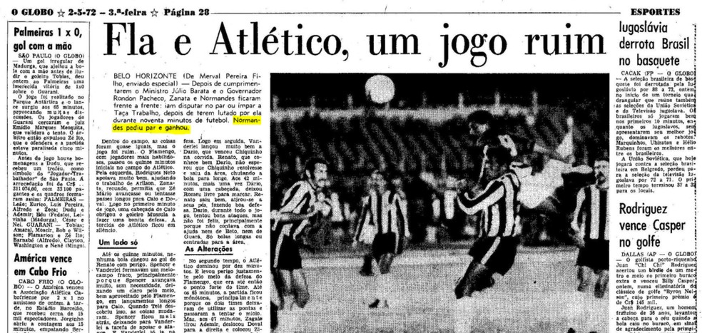 Normandes, capitão do Atlético, pediu par e garantiu a Taça do Trabalho contra o Flamengo — Foto: Acervo O Globo