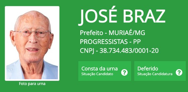 José Braz, de 95 anos, o prefeito mais velho eleito em 2020, em Muriaé (MG) — Foto: Reprodução