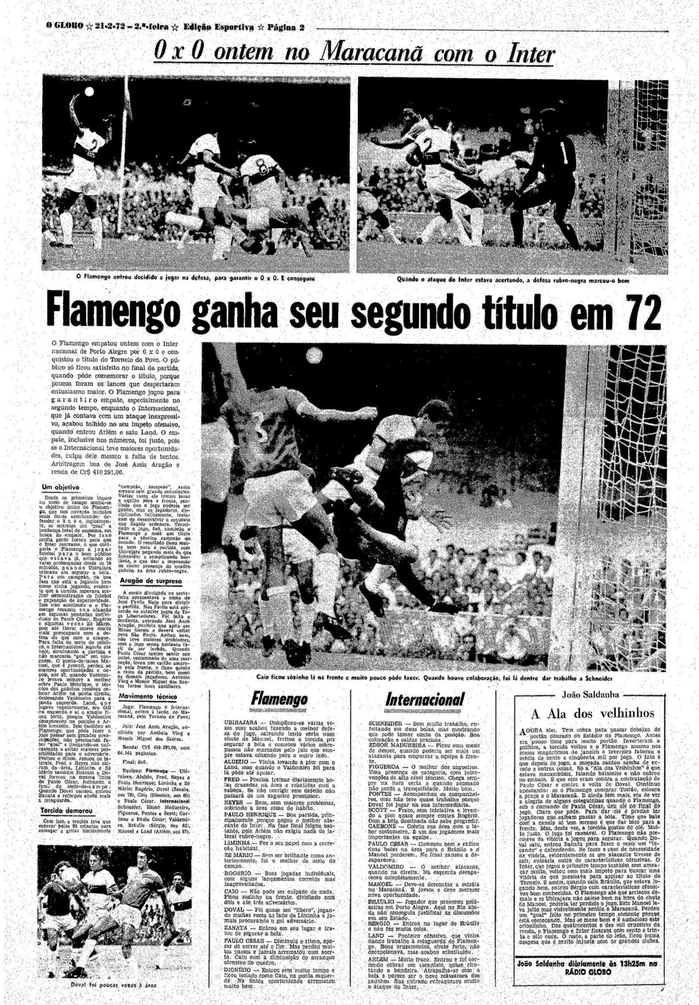 Flamengo foi campeão do Torneio do Povo em 1972 — Foto: Acervo O Globo