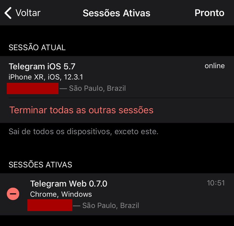 Telegram permite acesso simultâneo em vários dispositivos — Foto: Reprodução/G1
