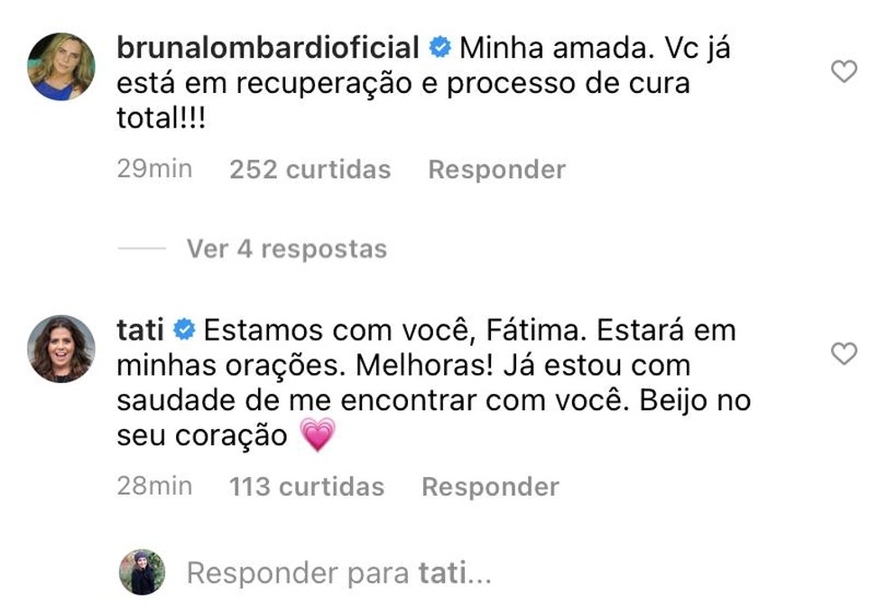 Fátima recebe apoio dos amigos famosos — Foto: Reprodução/Instagram