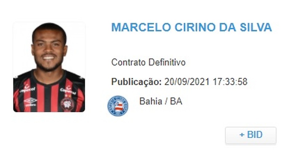 Marcelo Cirino é regularizado pela CBF — Foto: Reprodução
