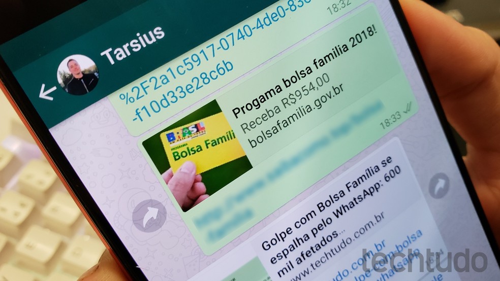 Golpe no WhatsApp utiliza nome do Bolsa FamÃ­lia para atrair cliques â€” Foto: ThÃ¡ssius Veloso/TechTudo