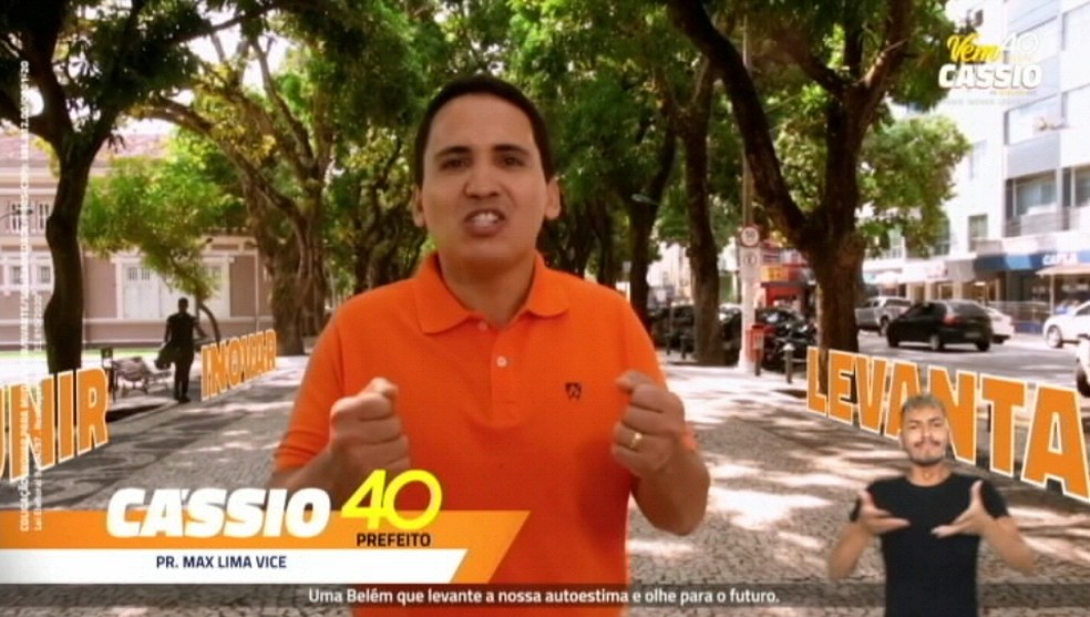 Cássio Andrade no primeiro dia de propaganda eleitoral gratuita para candidatos à Prefeitura de Belém — Foto: Reprodução