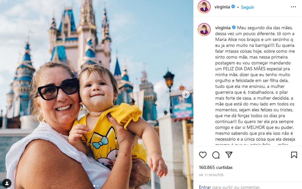 Virginia faz post para homenagear mãe no Dia das Mães — Foto: Reprodução/Instagram