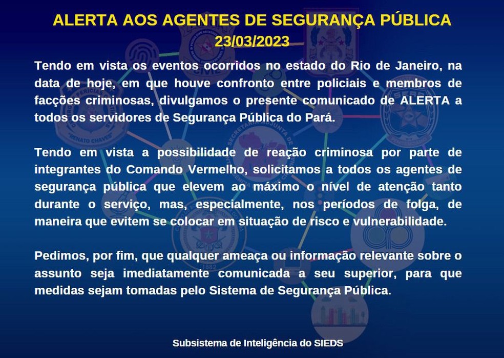 O comunicado do governo do Pará para os servidores da Segurança Pública — Foto: Reprodução — Foto: Reprodução