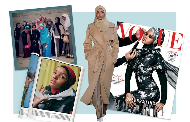 Da esquerda para a direita: Halima celebrando o dia da independência da Somália; em editorial da Glamour americana deste mês; no desfile de inverno 2017/18 da Max Mara; e na capa Vogue Arábia de junho (Foto: Divulgação)