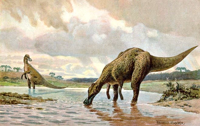 Dinossauros tinham sangue quente e produziam próprio calor. Acima: representação artística de dois hadrossauros (Foto: Wikimedia Commons)