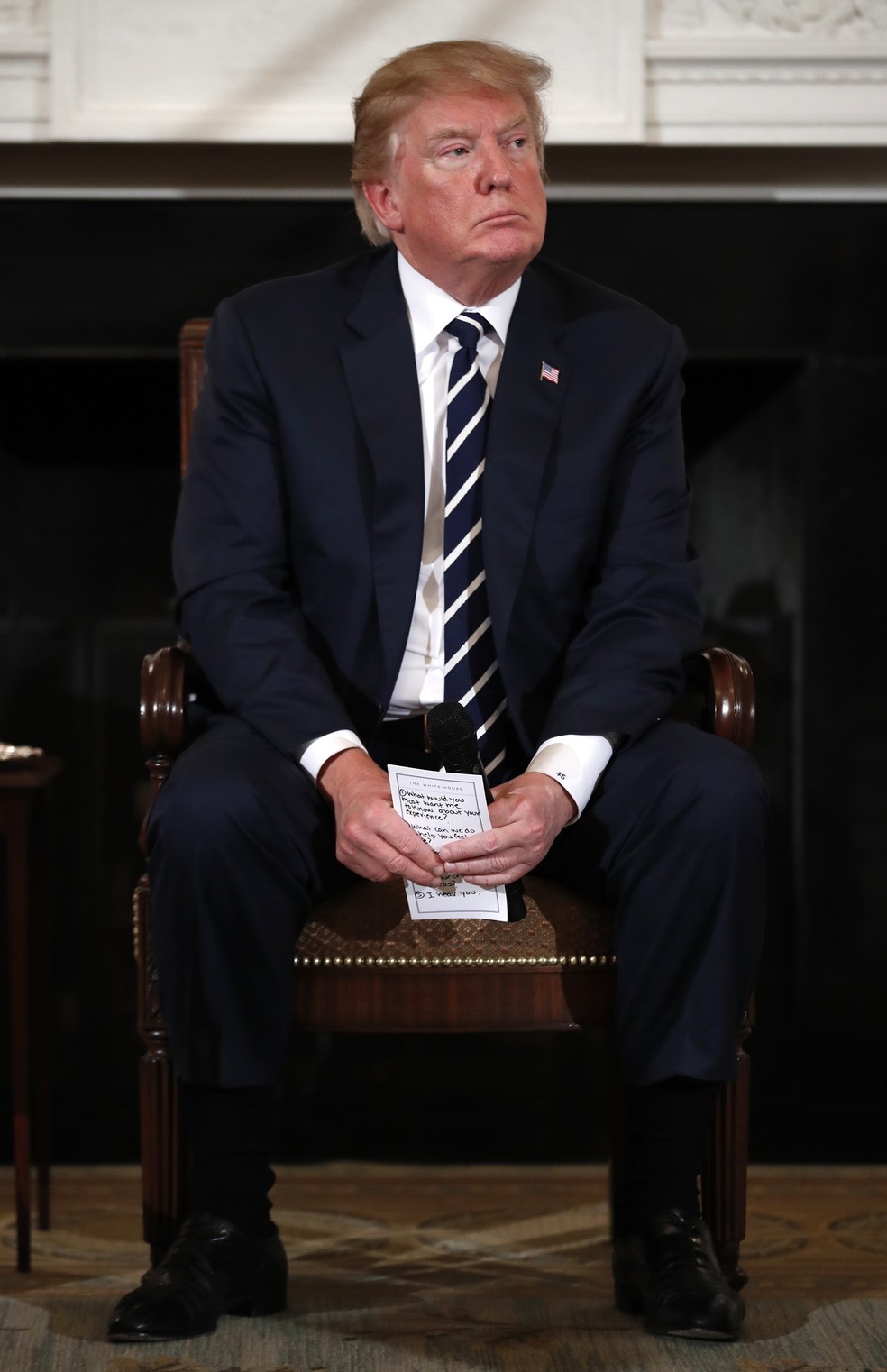 Presidente Donald Trump durante reunião com estudantes vítimas de tiroteios em escolas nesta quarta-feira (21) na Casa Branca (Foto: Carolyn Kaster/AP Photo)