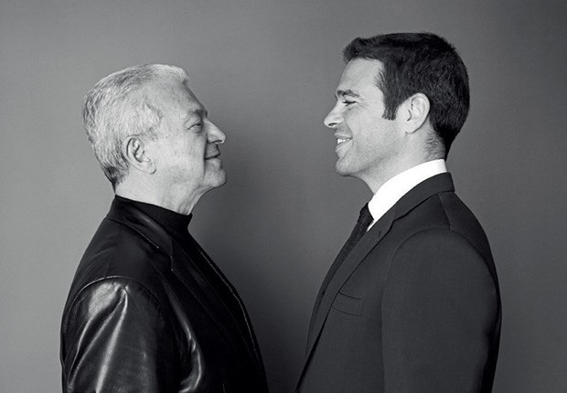 René Caovilla e seu filho Edoardo, atual diretor criativo, em março deste ano (Foto: Toni Thorimberg e Divulgação)