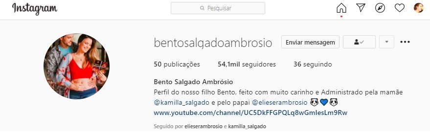 Bento, filho de Kamilla Salgado e Eliéser Ambrósio, tem mais de 50 mil seguidores em rede social (Foto: Reprodução/Instagram)
