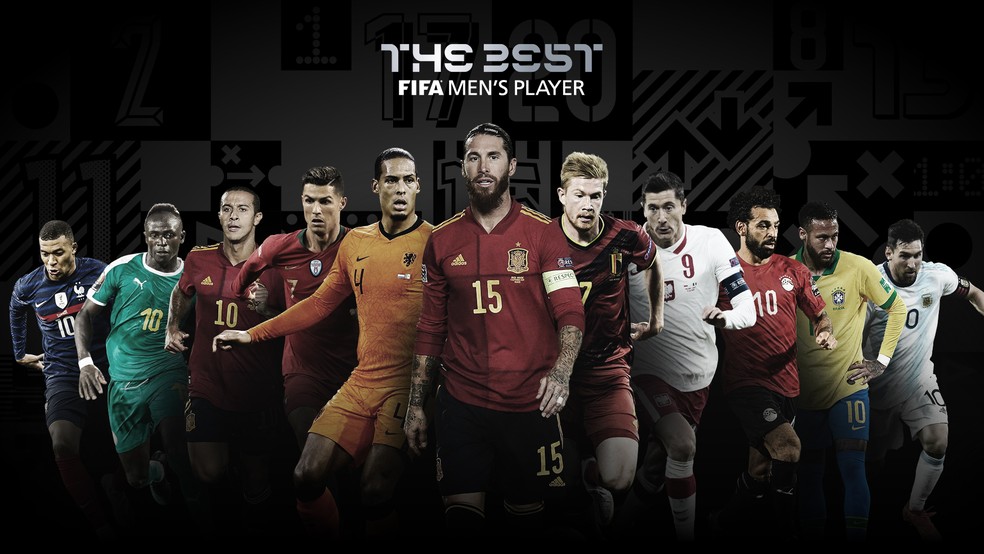 Arte com os finalistas ao prêmio Fifa The Best de 2020 com Neymar — Foto: Reprodução