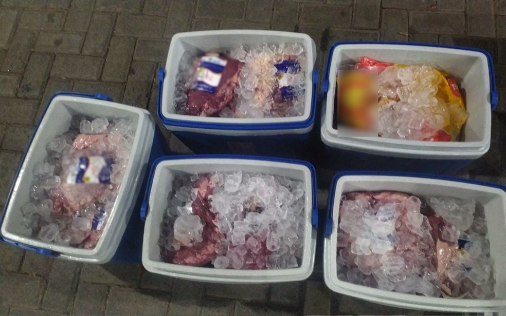 Primas foram flagradas com 57 pacotes de carne, 19 unidades de cerveja e outros itens furtados em Goiânia, Goiás — Foto: Divulgação/Polícia Militar