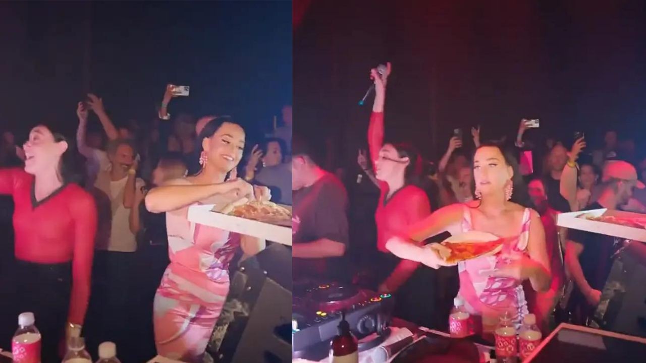 Katy Perry jogando pizzas nos fãs (Foto: Reprodução/Instagram)