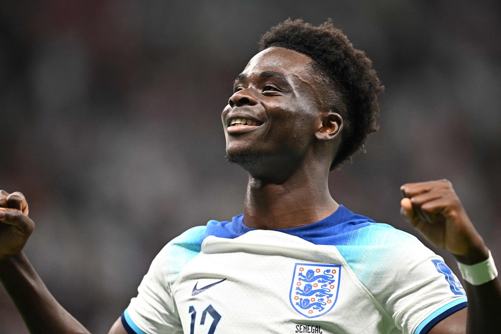 Bukayo Saka, da Inglaterra, deixa a Copa como um dos jovens destaques — Foto: Paul ELLIS / AFP