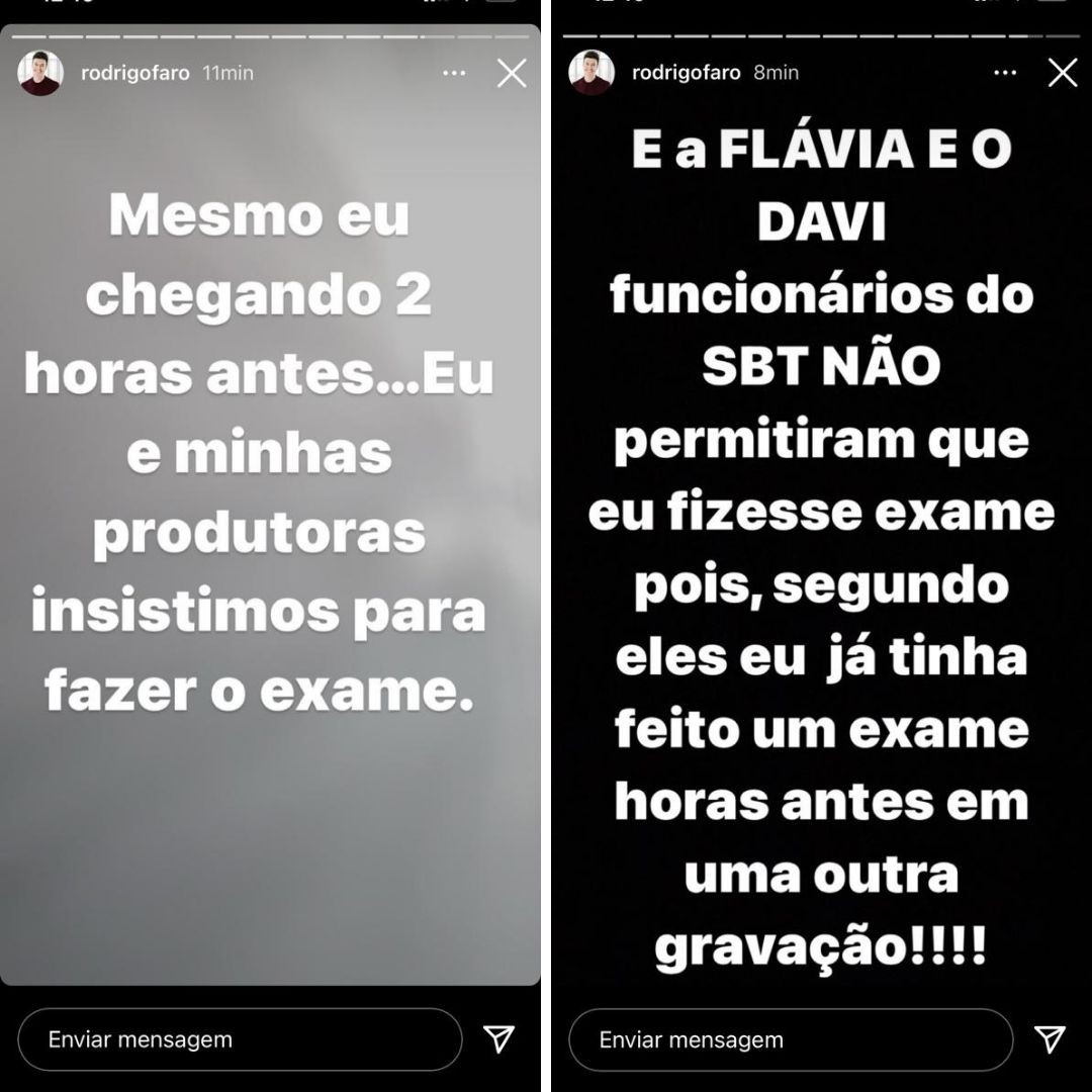 Rodrigo Faro cobra posicionamento e diz que SBT o impediu de fazer exames (Foto: Reprodução/Instagram)