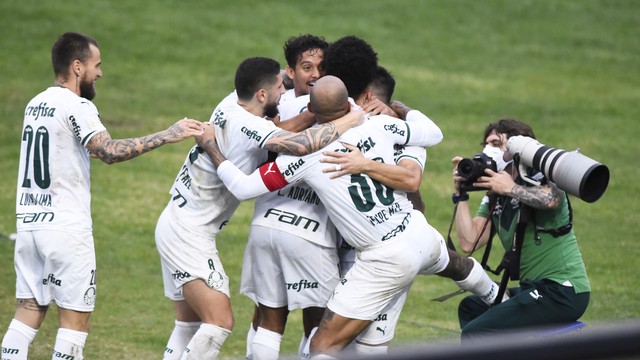 Jogadores do Palmeiras comemoram gol contra o Vasco