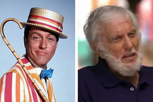O ator Dick Van Dyke em Mary Poppins (1964) e em entrevista de 2021 (Foto: Divulgação ; reprodução)