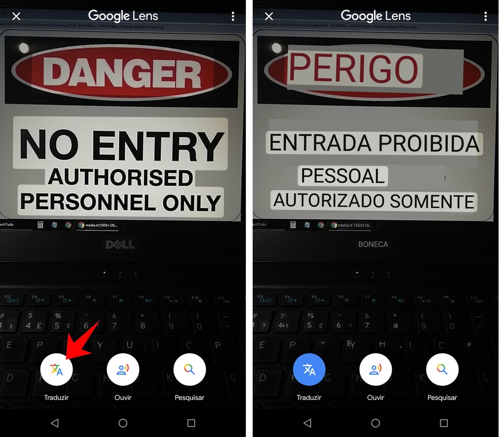 Google Lens incorporado ao Google Go traduz palavras escritas em imagens — Foto: Reprodução/Rodrigo Fernandes
