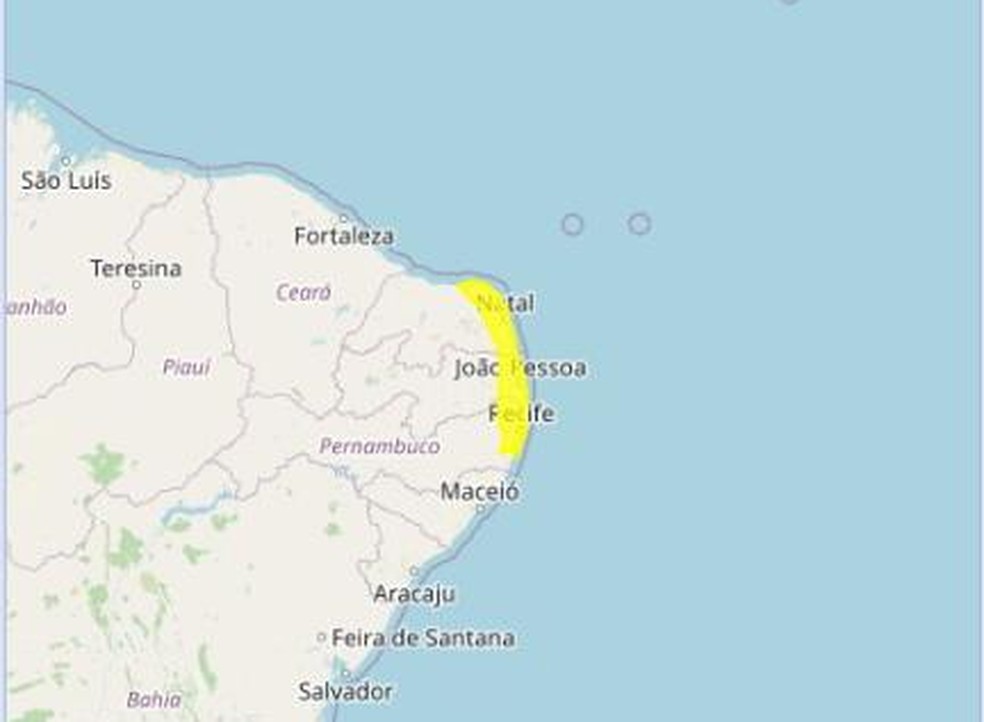 Inmet emite alerta amarelo de acumulado de chuvas para 33 cidades da Paraíba — Foto: Reprodução/Inmet