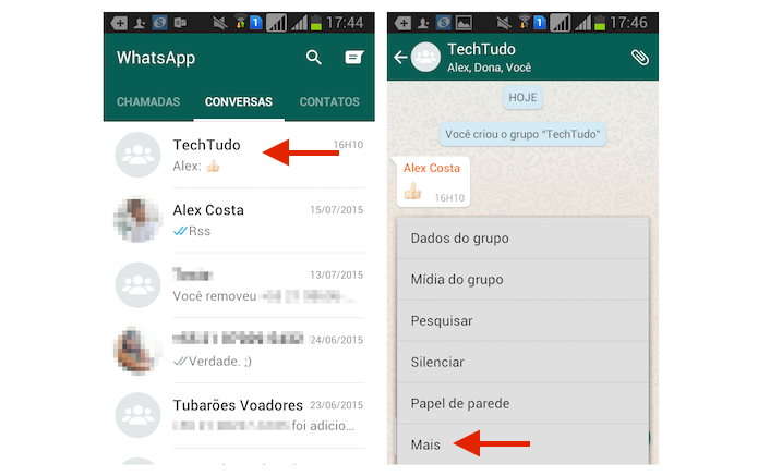 Acessando as configurações extras para um chat de grupo no WhatsApp para Android (Foto: Reprodução/Marvin Costa)