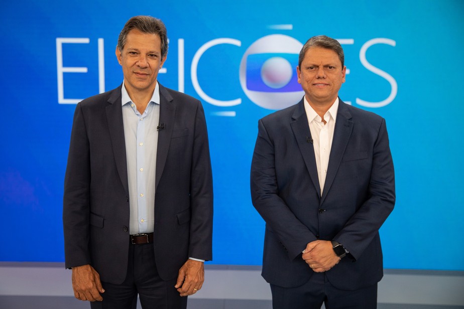 Debate na Globo: os candidatos Fernando Haddad (PT) e Tarcísio de Freitas (Republicanos)