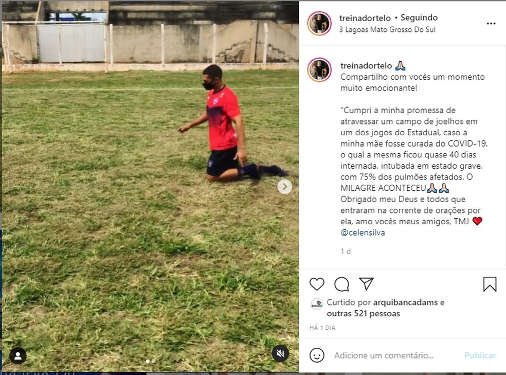 Publicação do treinador de goleiros em redes sociais viralizou em Mato Grosso do Sul — Foto: Arquivo Pessoal