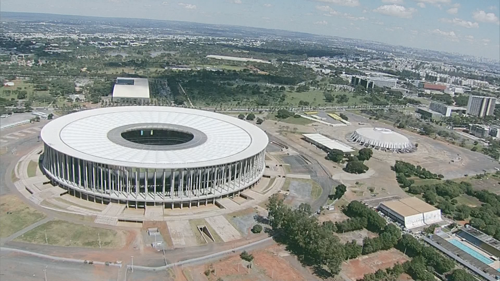 Imagem aérea do estádio Mané Garrincha, em Brasília — Foto: TV Globo/Reprodução