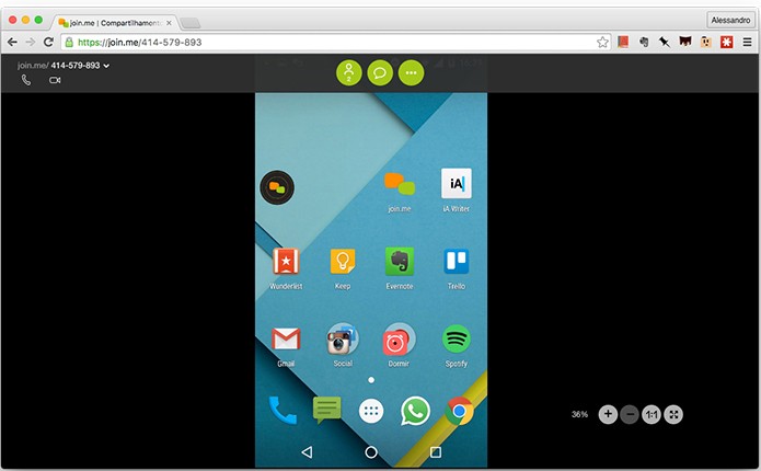 Tela do Android transmitida no Google Chrome em um Mac. (Foto: Reprodução/Alessandro Junior)