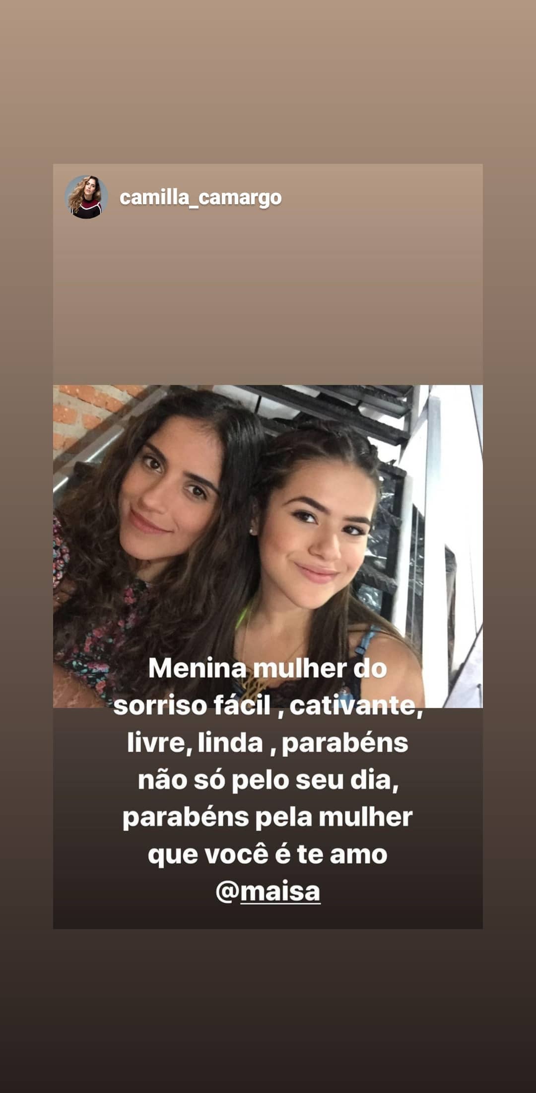 Camila Camargo prestou homenagem para Maisa (Foto: reprodução/instagram)